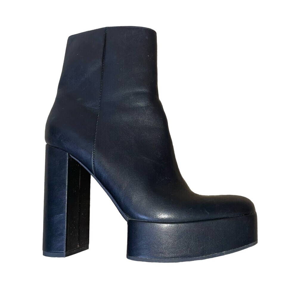 Zara Platform Black Ankle Boots chunky heel side zip up SZ 40 faux leather